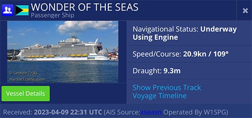 Cruise Ship Tracker - Wonder of the Seas Tracking Info