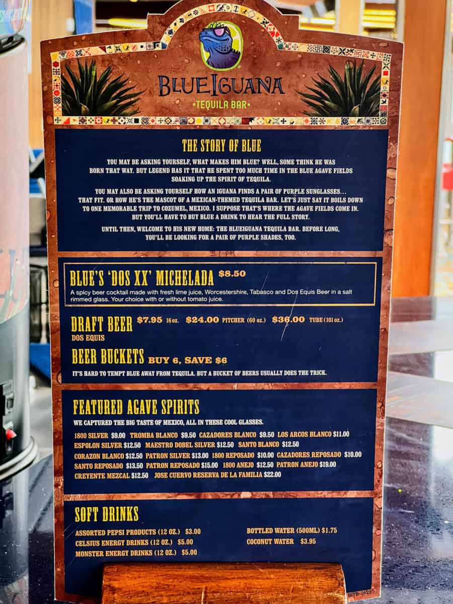 Carnival Drink Menu from the Blue Iguana Tequila Bar