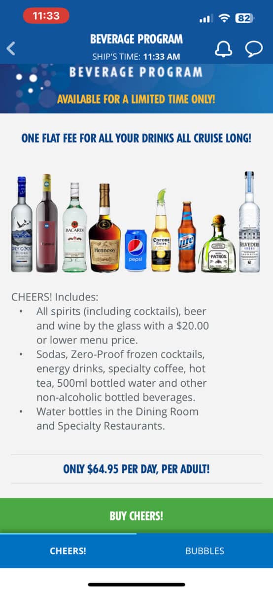 Carnival Cruise Line Cheers Package Offer