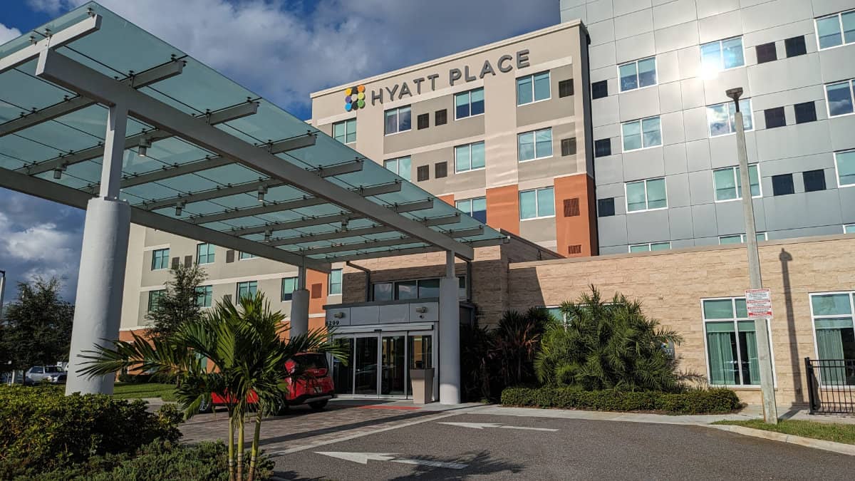 The front view of th Hyatt Place Hotel in Titusville near Port Canaveral