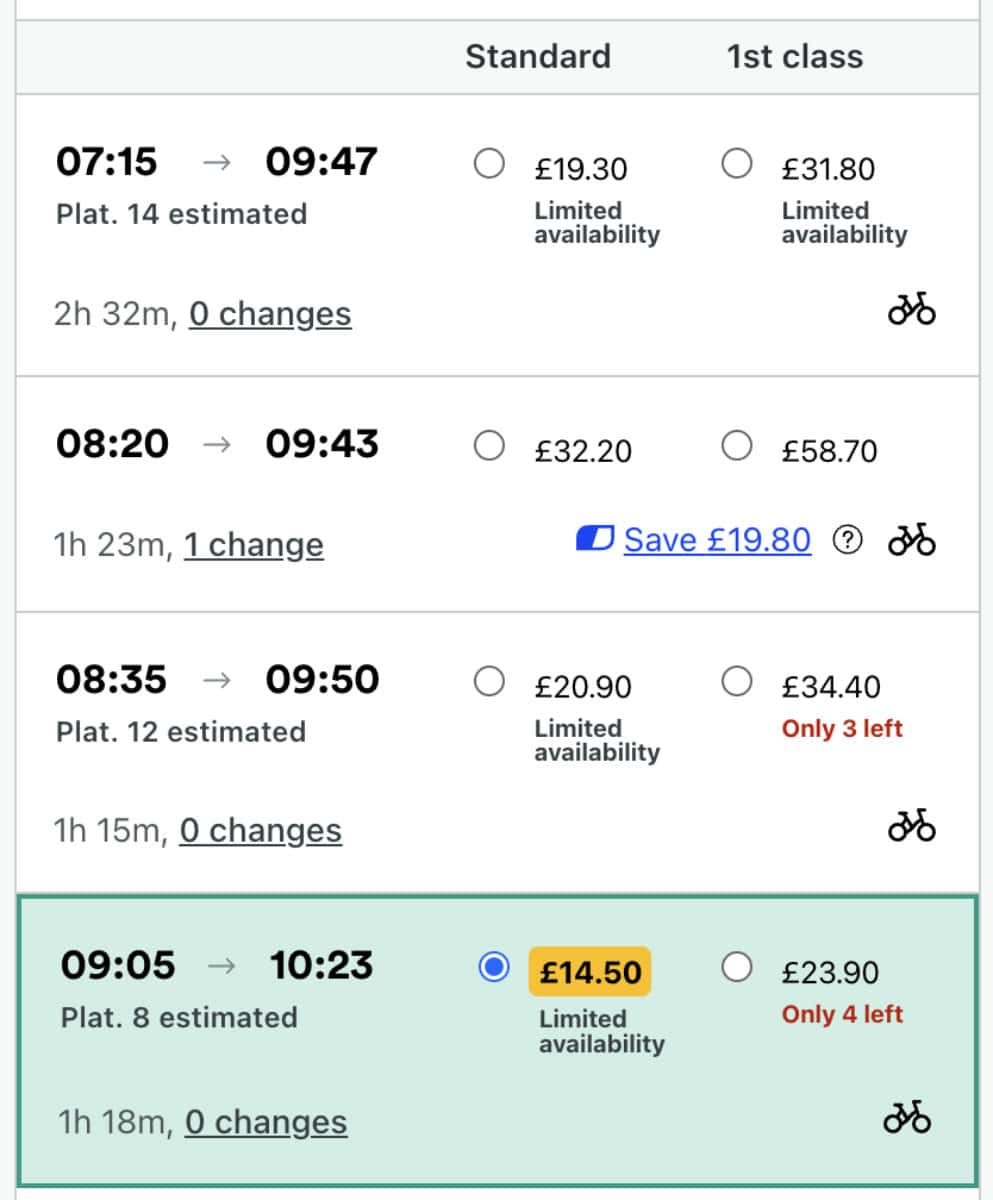 Example Rail Fares From London to Southampton