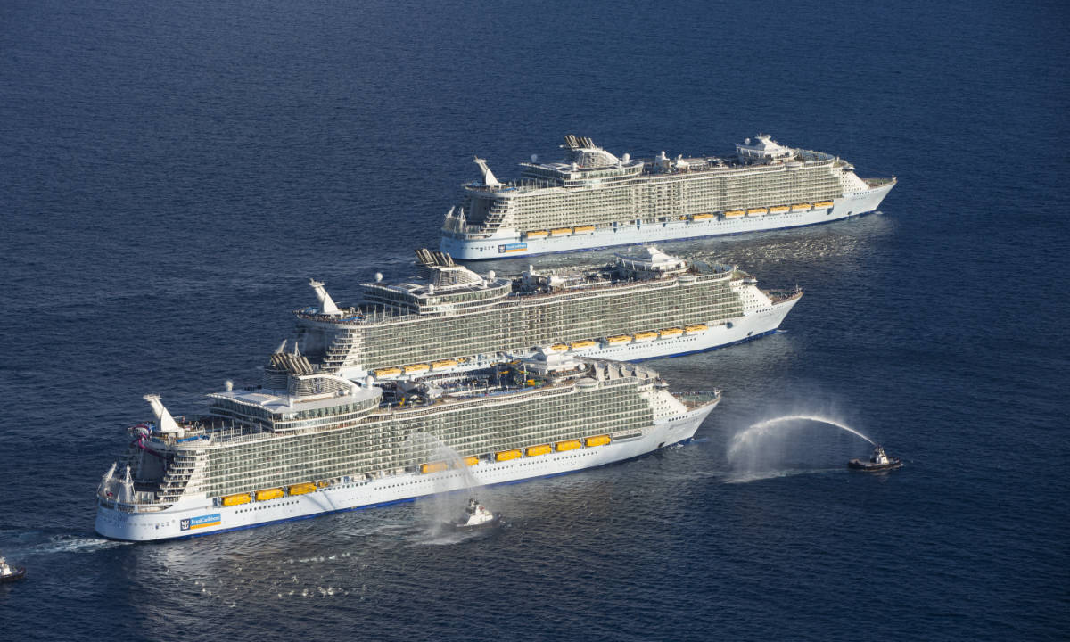 Harmony of the Seas, Allure of the Seas and Oasis of the Seas offshore Port Everglades